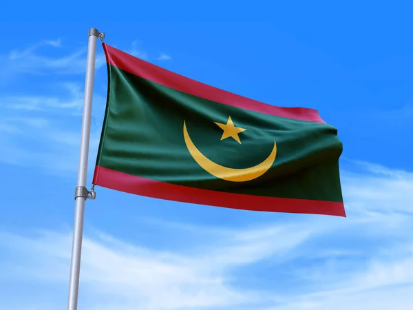 Mooie Mauritanië Vlag Zwaaiend Wind Met Lucht Achtergrond Illustratie Renderen — Stockfoto