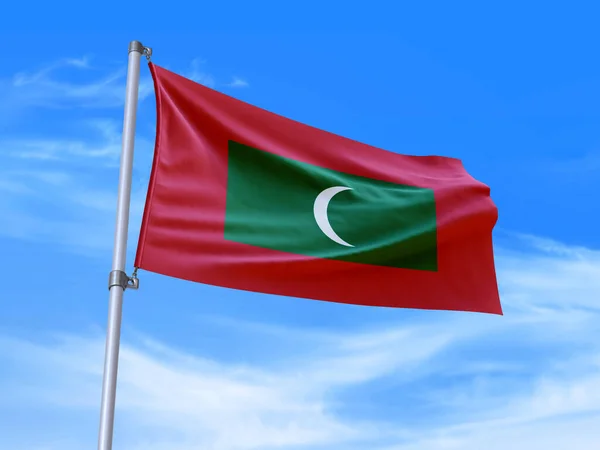 Mooie Malediven Vlag Zwaaiend Wind Met Lucht Achtergrond Illustratie Renderen — Stockfoto