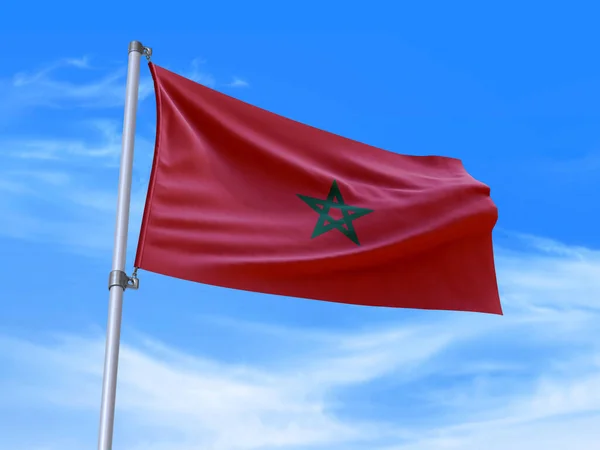 Magnifique Drapeau Marocain Agitant Dans Vent Avec Fond Ciel Illustration — Photo