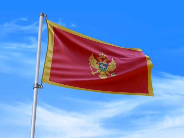Beautiful Montenegro Flag Waving Wind Sky Background Illustration Render — Stock Photo, Image
