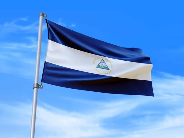 Beautiful Nicaragua Flag Waving Wind Sky Background Illustration Render — Stock Photo, Image