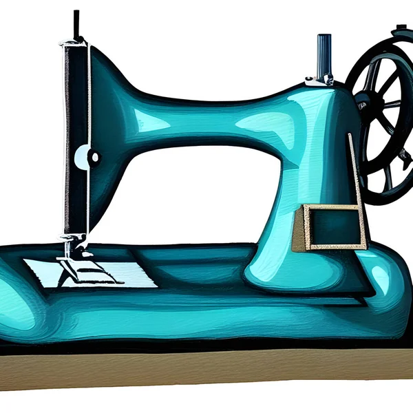 colorful sewing machine, isolated, white background, 3d rendering. Vintage, blue, Singer, vector art illustration, clothing sewing machine, crafts for women and men, household sewing equipment, old craft, dressmaking, needle, textile, thread, granny