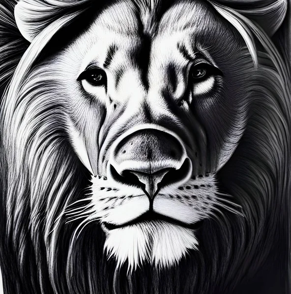 Lion Head Black White Abstract Background Expressive Close Look Face — Stock Photo, Image