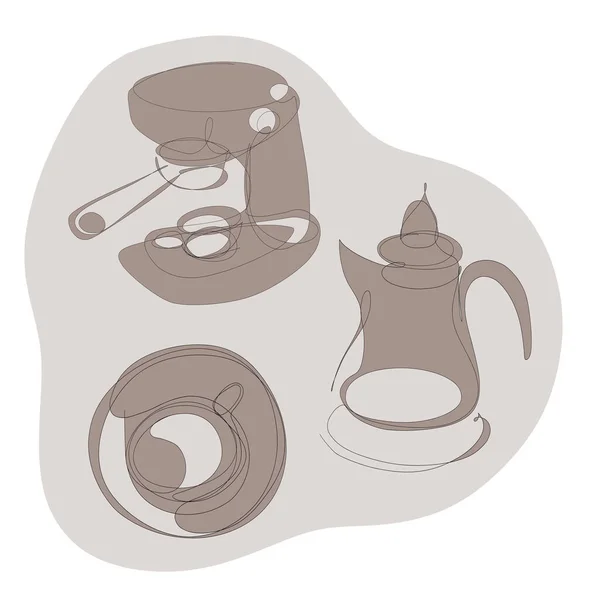 Drawings of objects related to coffee. Made in one line. great for stickers and logos