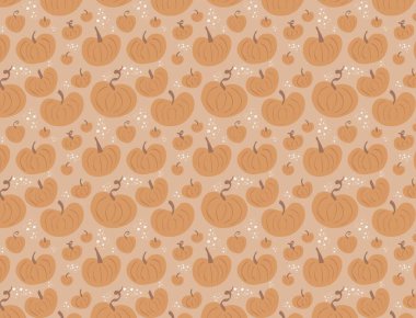 Turuncu balkabakları, sonbahar deseni, tatlı, samimi bir resim, yumuşak, pastel bir arka plan.