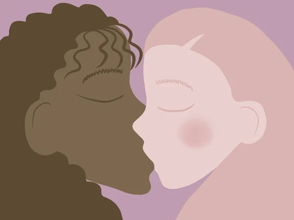 Illust Beijo Suave Duas Meninas Lésbicas Aparência Africana Europeia Amor — Fotografia de Stock