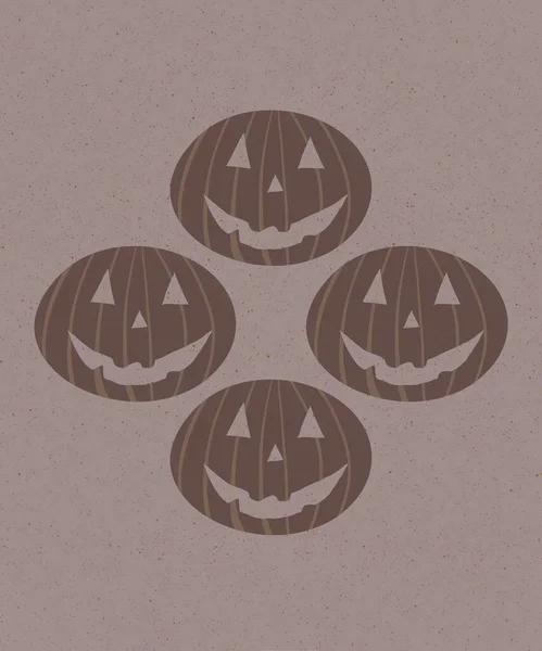 Abbildung Vier Braune Halloween Kürbisse Lächeln Einschüchternd Auf Hellbraunem Hintergrund — Stockfoto