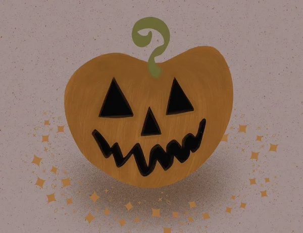 halloween illustration, angry orange pumpkin on beige background