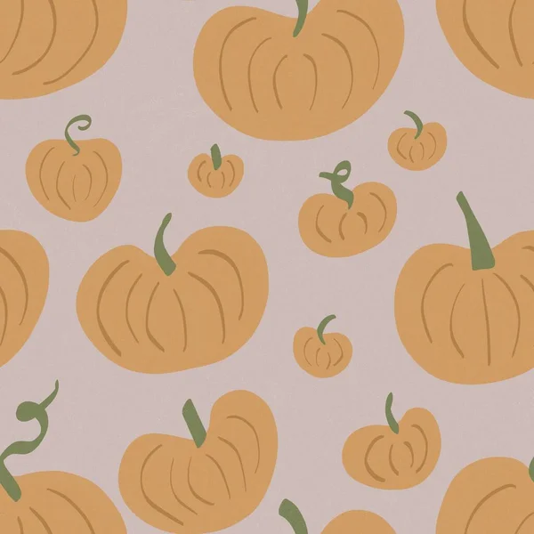 Ilustración Patrón Muchas Calabazas Naranjas Lindas Otoño Sobre Fondo Beige — Foto de Stock