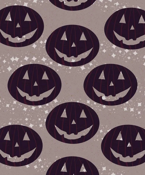 Ilustração Halloween Halloween Assustador Abóboras Escuras Fundo Bege Brilho Mágico — Fotografia de Stock
