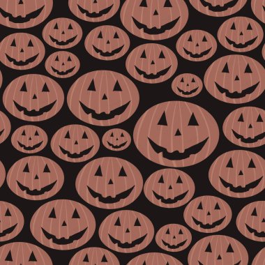 Cadılar Bayramı illüstrasyonu, kare formatı, gülen bir sürü turuncu balkabağı yüzü, sonbahar atmosferi ve cadılar bayramı konsepti.