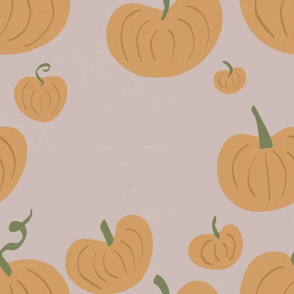 Illustration Quadratischen Format Niedliche Herbstorangefarbene Kürbisse Auf Beigem Hintergrund — Stockfoto