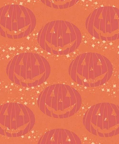 vertical illustration. cute orange laughing halloween pumpkins on orange background. holiday, magic and fun concept