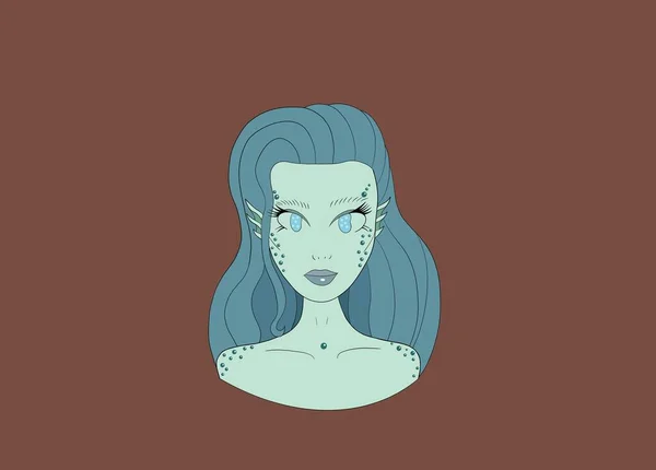 Illustration Une Jolie Sirène Aux Yeux Bleus Aux Cheveux Bleus — Photo