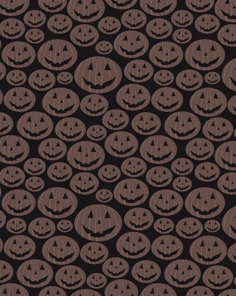 Ilustración Vertical Muchas Calabazas Sonrientes Halloween Marrón Sobre Fondo Negro — Foto de Stock