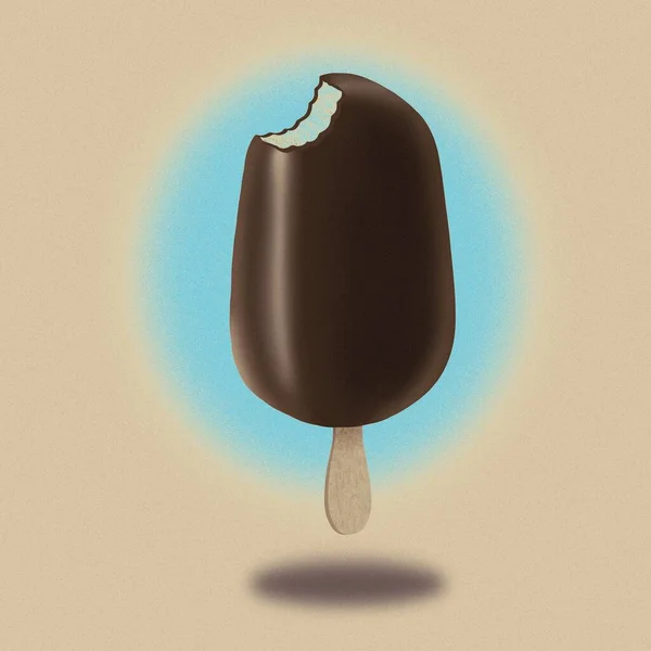 Illustration Delicious Chocolate Ice Cream Stick Pastel Beige Background — Stock Photo, Image