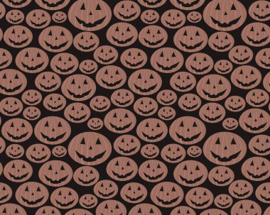 yatay soyut çizim. Karanlık ve kasvetli bir arka planda bir sürü korkunç Cadılar Bayramı balkabağı. Cadılar Bayramı konsepti, eğlence ve sihir