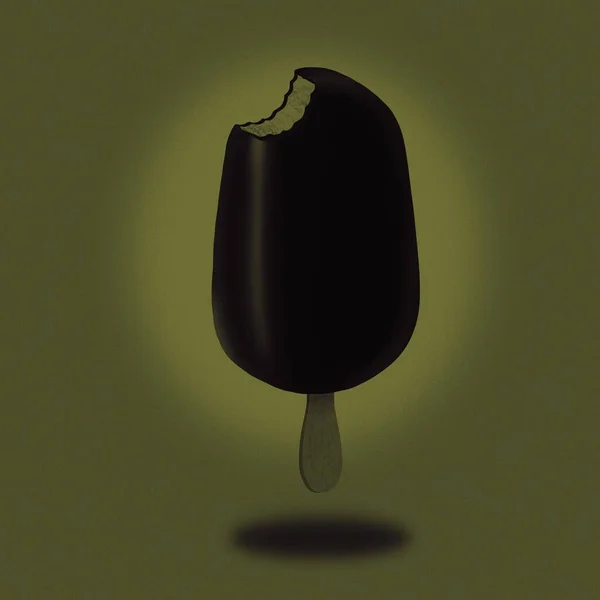 정사각형 맛있고 맛있는 아이스크림 막대기의 뒷면에 초콜릿 어두운 색조로 — 스톡 사진