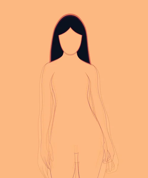 vertical illustration. isolated girl without a face, without clothes, in orange colors. the concept of human anatomy, the structure of the human body and its features