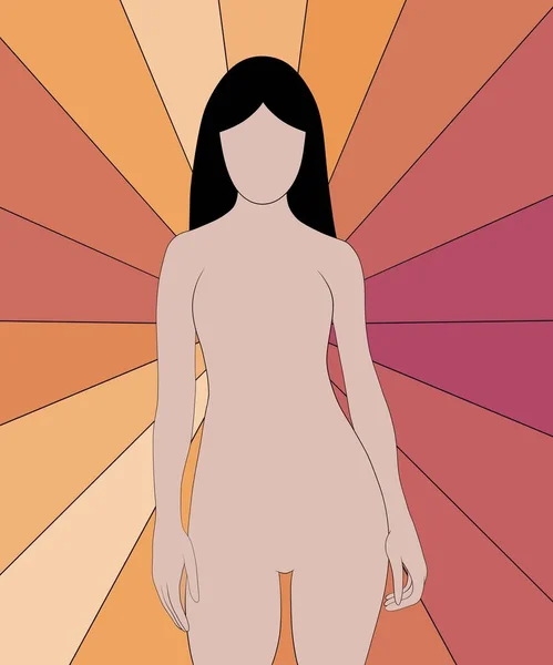 vertical illustration. a girl without a face, without clothes on a colorful background in orange tones