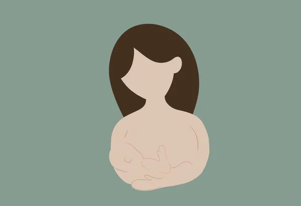 横向说明 一位慈祥的母亲抱着她的小宝宝 在绿色的背景下给他喂奶 照料和哺乳 母乳的概念 — 图库照片