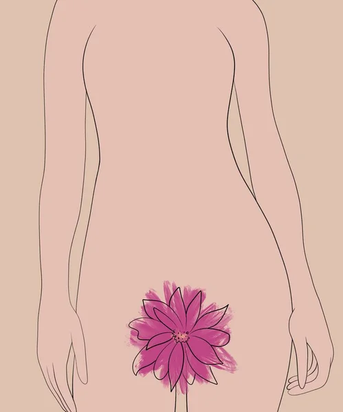 Flower Vagina Vertical Illustration Bright Pink Flower Hiding Female Vulva — Stok fotoğraf