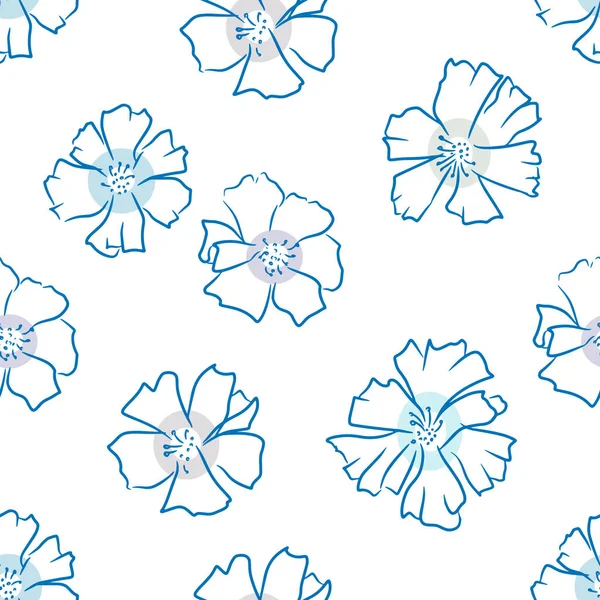 Cornflower Seamless Pattern Season Floral Background Beautiful Contour Blue Flowers — Stock Vector