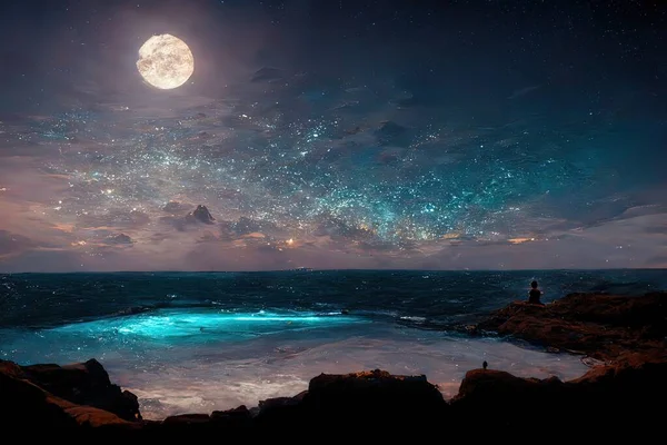 beautiful night sky with moon and stars