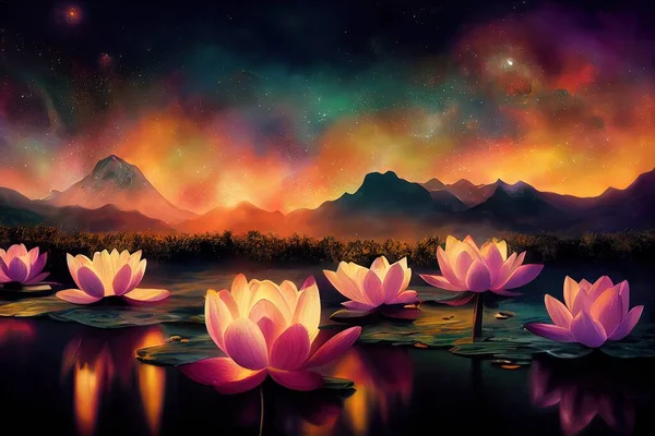 beautiful lotus lake at sunset, pink water lily, reflection, reflections,