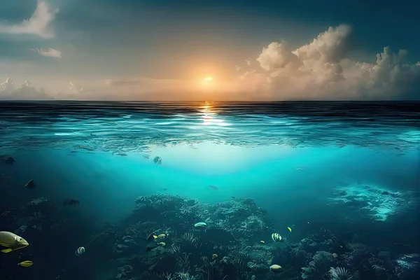 beautiful tropical sea with fish and ocean