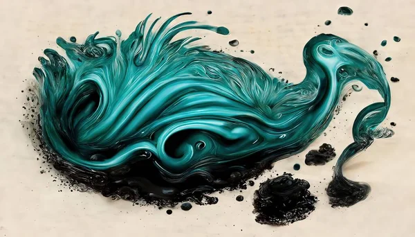 Spectacular image of teal and white liquid ink churning together, with a realistic texture and great quality for abstract concept. Digital art 3D illustration