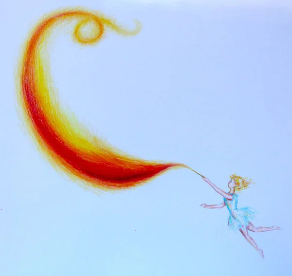 Güzel bir kızla sihirli bir peri çizimi - renkli bir el çizimi.