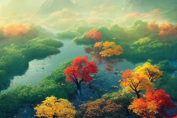 beautiful autumn landscape with trees and leaves