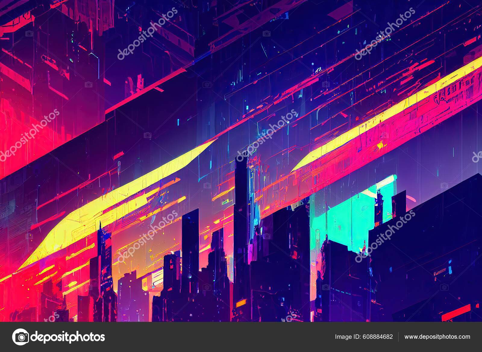 Cyberpunk industrial abstract future wallpaper conceito futurista noite  rosa paisagem urbana ilustração 3d