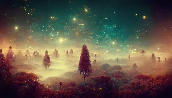 beautiful night landscape with a tree and a moon. star constellations. fantasy landscape.