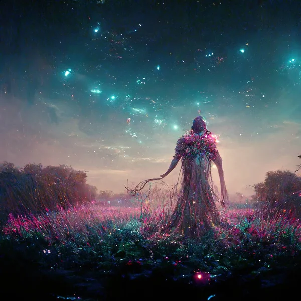 earth spirit, constellations, Mother of nature, Gigantic being, fantasy, Concept Art, Illustration, Digital Painting, CG Artwork, Book Illustration.