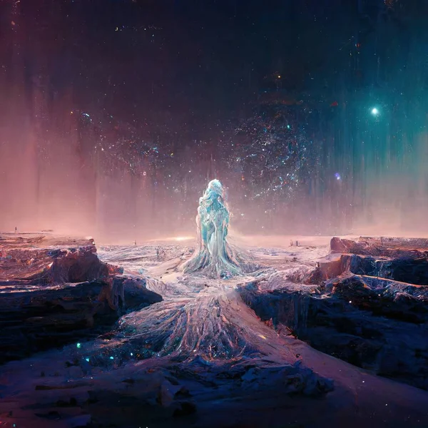 Ice spirit, constellations, Mother of nature, Gigantic being, fantasy, Concept Art, Illustration, Digital Painting, CG Artwork, Book Illustration.