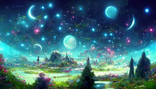 fantasy moon and stars in the night sky