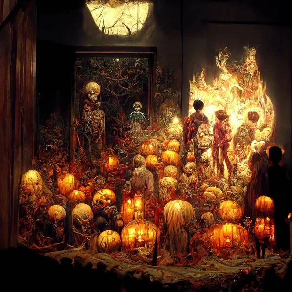 halloween pumpkin in the fireplace