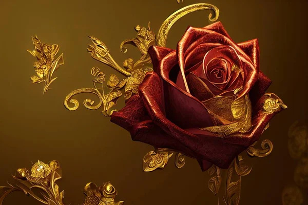Rose wallpaper. greeting card. Illustration. Wallpaper, ornate accents. gold accents