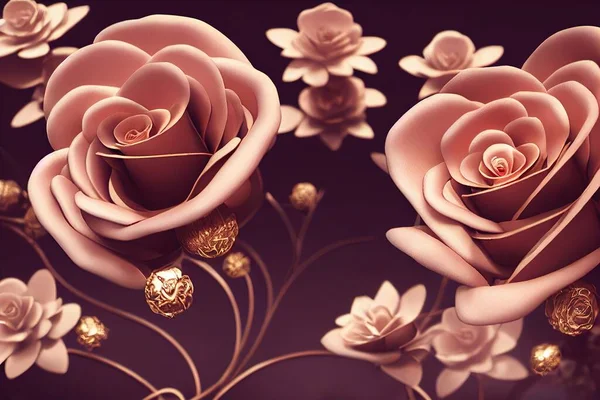 Rose wallpaper. greeting card. Illustration. Wallpaper, ornate accents. gold accents