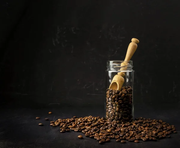 Kávová Zrna Sklenici Pečené Fazole Káva Black Americano Kávový Šálek — Stock fotografie