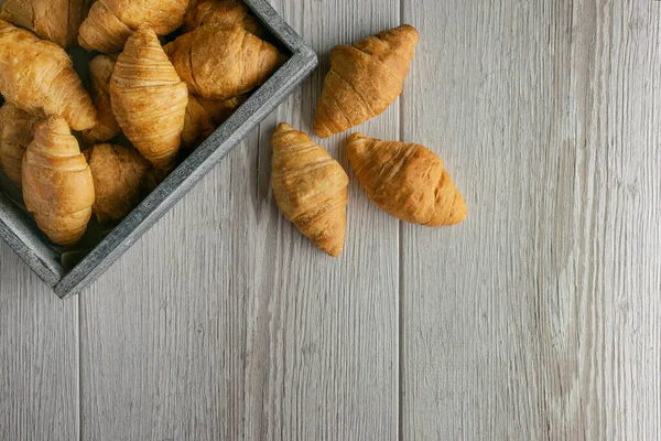Fresh Baked Croissant Warm Fresh Buttery Croissant Grey Background French — Stock Photo, Image