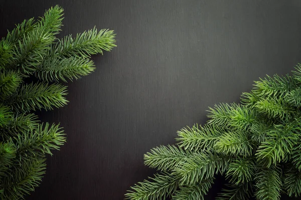 Noel çanları ve ağacı. Köknar ağacı, Noel tasarımları için arka plan. Çanları olan bir Noel ağacının dallı Noel arkaplanı. Noel tebriği, kartpostal, pankart için arka plan.  