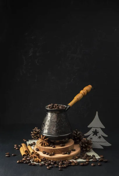 Concept Coffee Drinks Winter Holidays Concept Favorite Coffee Coffee Beans — Stock Photo, Image
