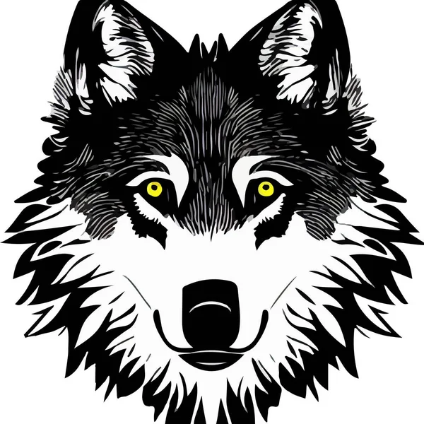 Ilustración Vectores Cara Lobo Aislado Sorteo — Vector de stock