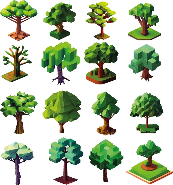 Conjunto Moderno Baixo Poli Árvore Elementos Vetoriais Decorativos Ilustração Vetorial — Vetor de Stock
