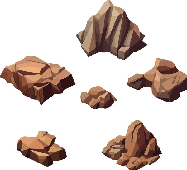 Polygonal stone set on white background. 3d Vector illustration. Isometric view. Vector illustration