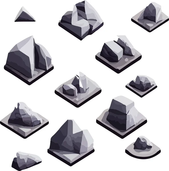 Πολυγωνικό Σύνολο Πέτρας Λευκό Φόντο Διανυσματική Απεικόνιση Ισομετρική Άποψη Εικονογράφηση — Διανυσματικό Αρχείο