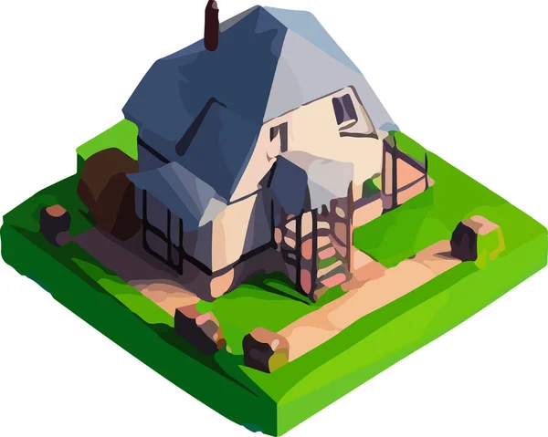 Image Isométrique Une Maison Privée Style Low Poly Illustration Vectorielle — Image vectorielle